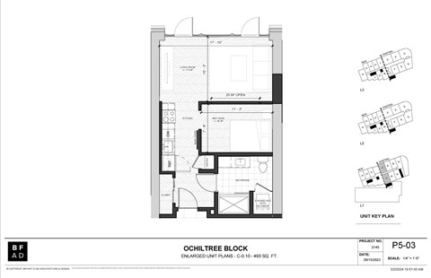A black and white image of a floor plan for a unit called Ochiltree Block.